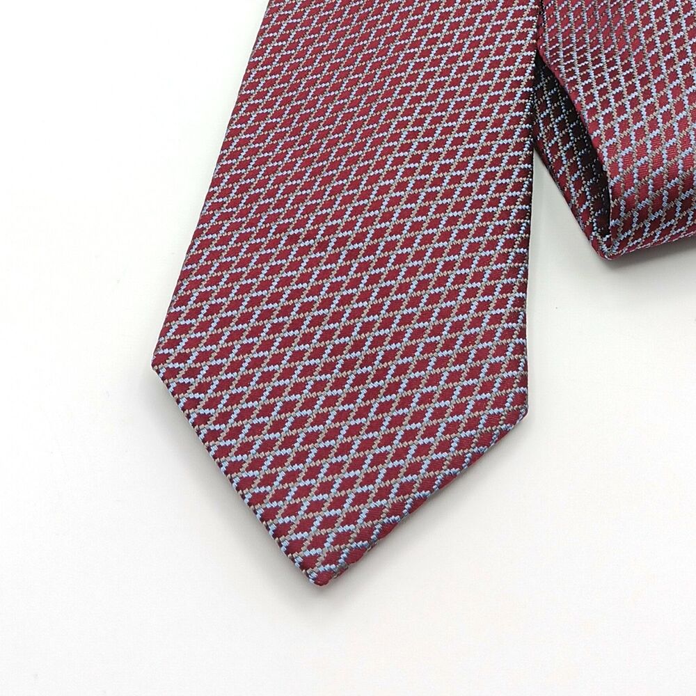 Pronto Uomo Silk Tie Mens 61” Iridescent Burgundy Blue Geometric Classic New